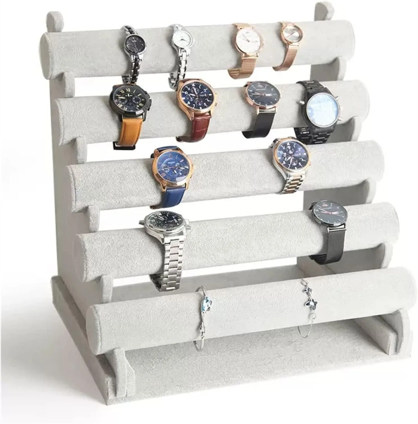 Velvet Bracelet Holder Watch Display Stand Bangle Bar Necklace Storage aggregate Organizer Jewelry Hanger(Gris) Jewelry Rack 5 Tiers Bracelet Holder Jewelry Detachable 
