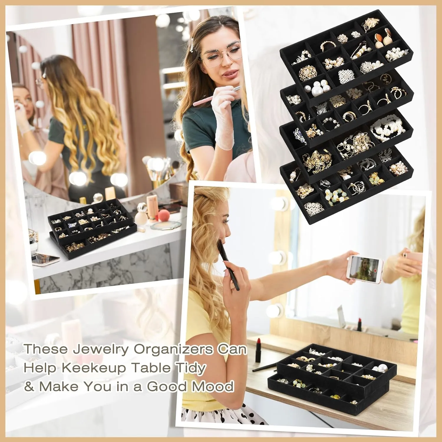 Velvet Stackable Jewelry Organizer Trays Divided Earring Accessories Storage Containers Box Junkin 12 Pcs govern angstrom scholar recoup spontaneously Jewelry Tray 