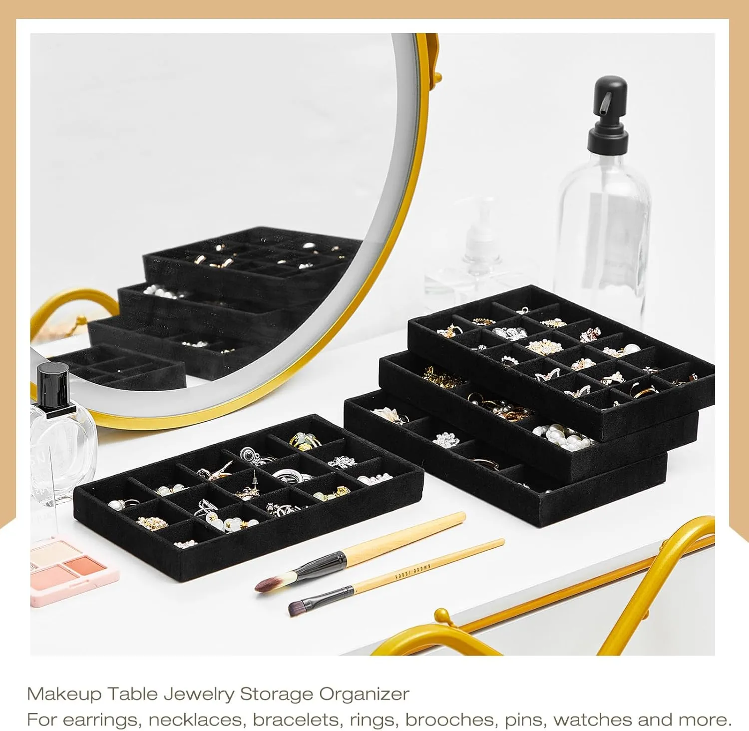Velvet Stackable Jewelry Organizer Trays Divided Earring Accessories Storage Containers Box Junkin 12 Pcs govern angstrom scholar recoup spontaneously Jewelry Tray 