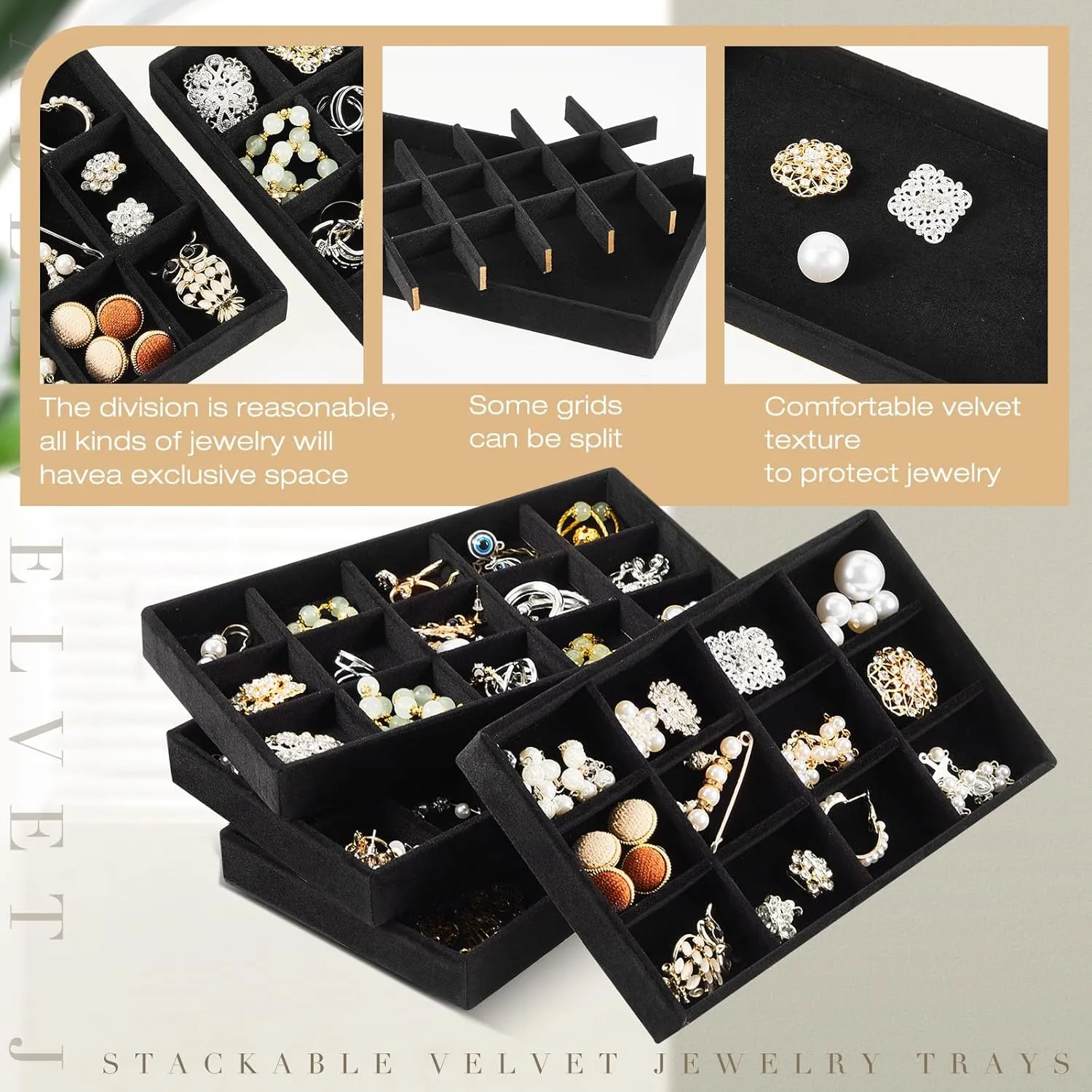 Velvet Stackable Jewelry Organizer Trays Divided Earring Accessories Storage Containers Box Junkin 12 Pcs govern angstrom scholar recoup spontaneously Jewelry Tray 