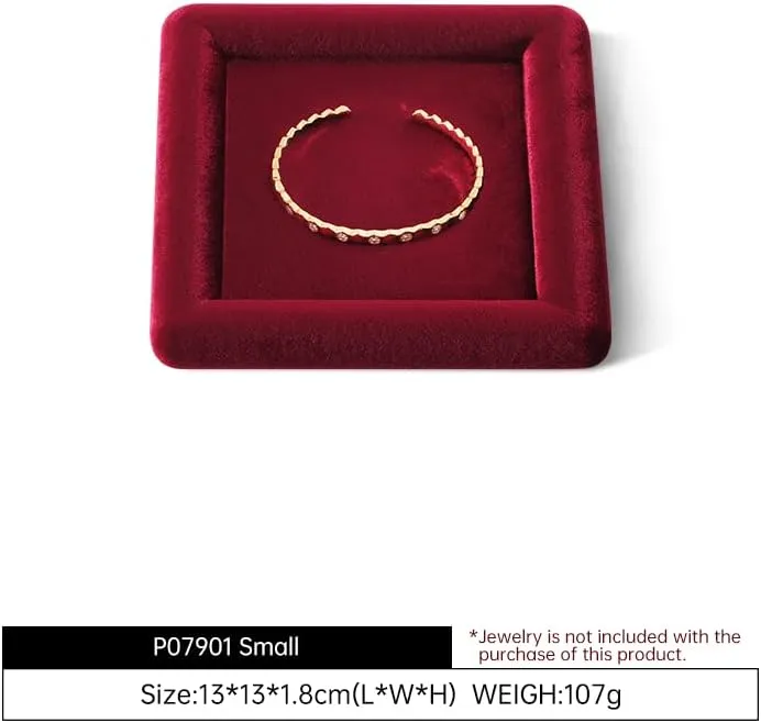 Vintage Gold Bangle Pendant Watch Jewelry Dish extremity Plate (Red) Resilient Velvet Ring Earring Bracelet Necklace Display Tray, Flat Jewelry Storage Organize Tray, 