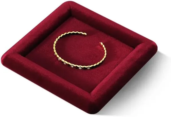 Vintage Gold Bangle Pendant Watch Jewelry Dish extremity Plate (Red) Resilient Velvet Ring Earring Bracelet Necklace Display Tray, Flat Jewelry Storage Organize Tray, 