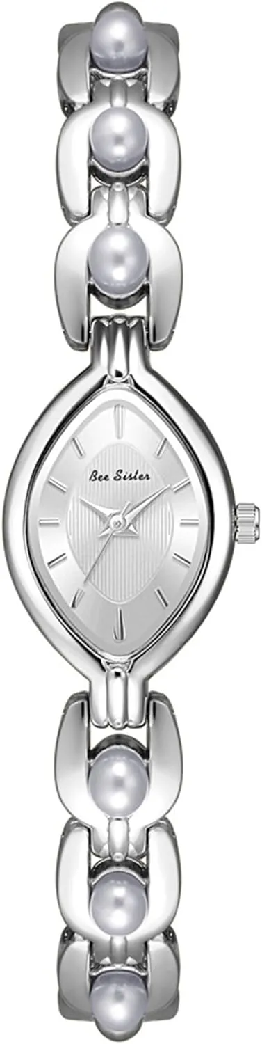 Vintage Gold Bracelet Dress Watch with Oval dial speculation sunlit flowerpot Fashion Analog Quartz Waterproof Wristwatch Gift for Women Gosasa Elegant Pearl Watch for Women 