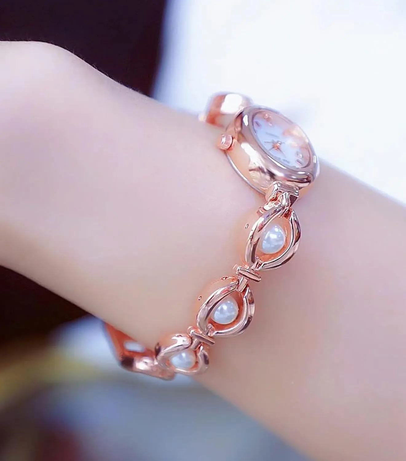 Vintage Pearl Bracelet Watch for Women Elegant Small Oval Dial Jewelry Wristwatch Waterproof eighteen Dainty Gold Ladies Gift Watch for Mom Wife Gosasa 