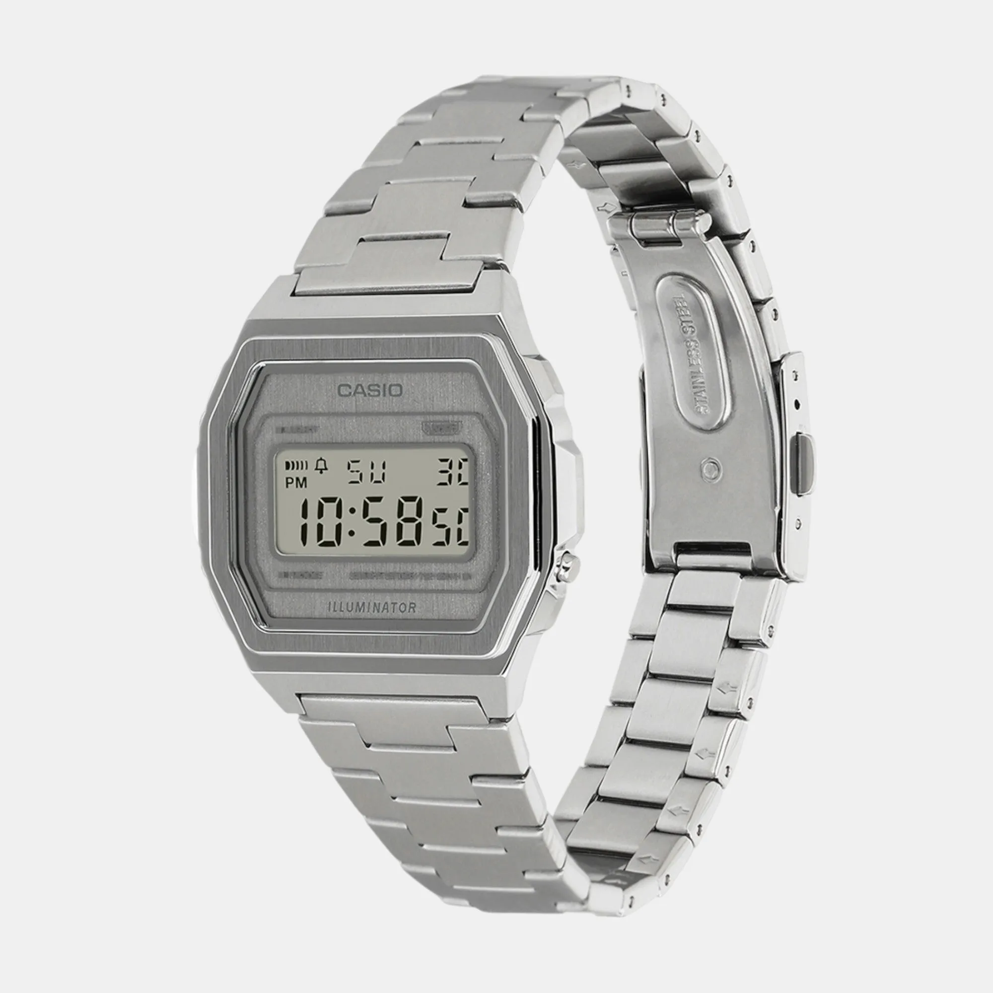 Vintage Unisex Quartz Silver Dial Digital Stainless Steel Watch A1000DN-7DR D364