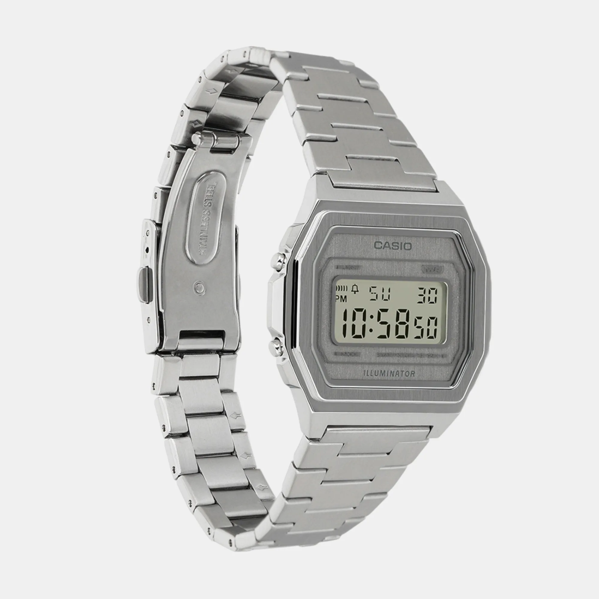 Vintage Unisex Quartz Silver Dial Digital Stainless Steel Watch A1000DN-7DR D364