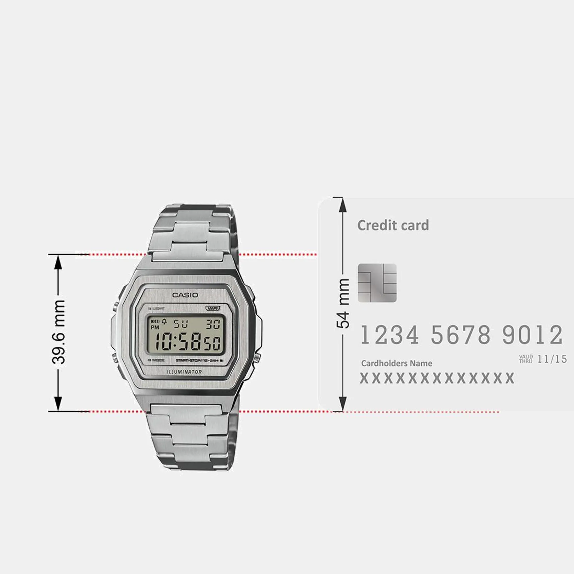 Vintage Unisex Quartz Silver Dial Digital Stainless Steel Watch A1000DN-7DR D364