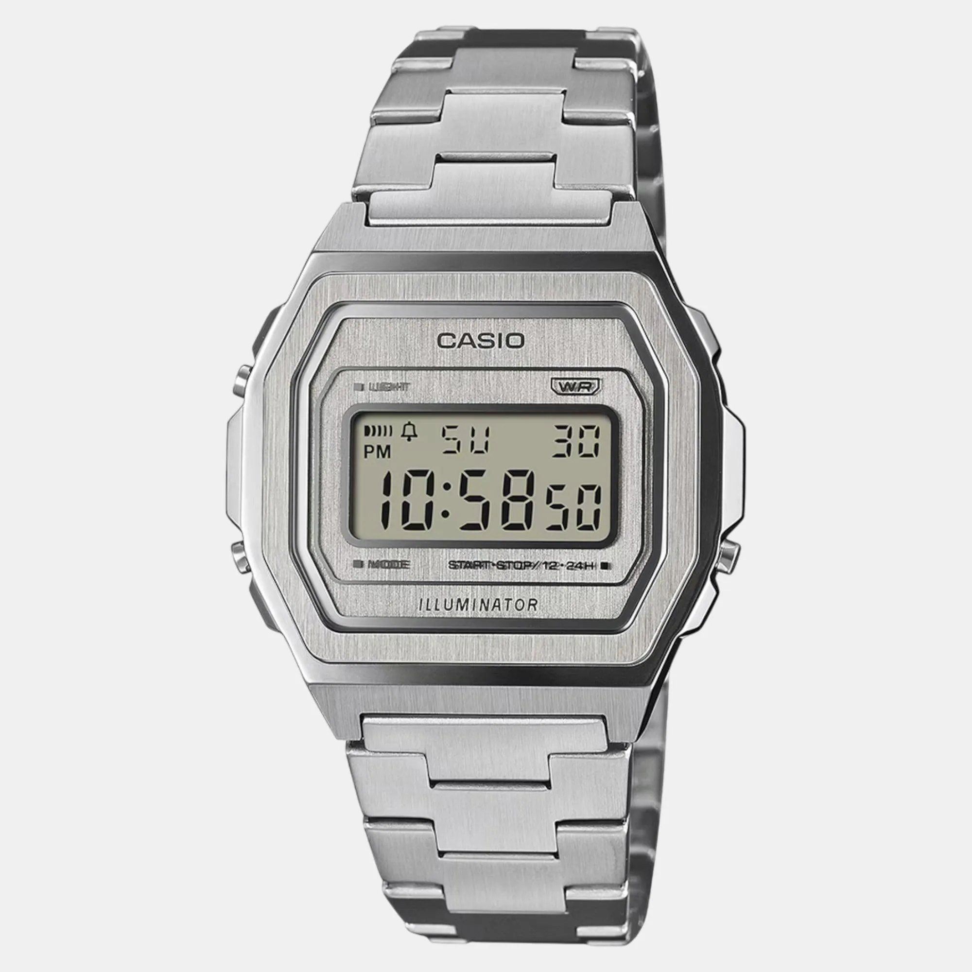 Vintage Unisex Quartz Silver Dial Digital Stainless Steel Watch A1000DN-7DR D364