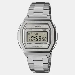 Vintage Unisex Quartz Silver Dial Digital Stainless Steel Watch A1000DN-7DR D364