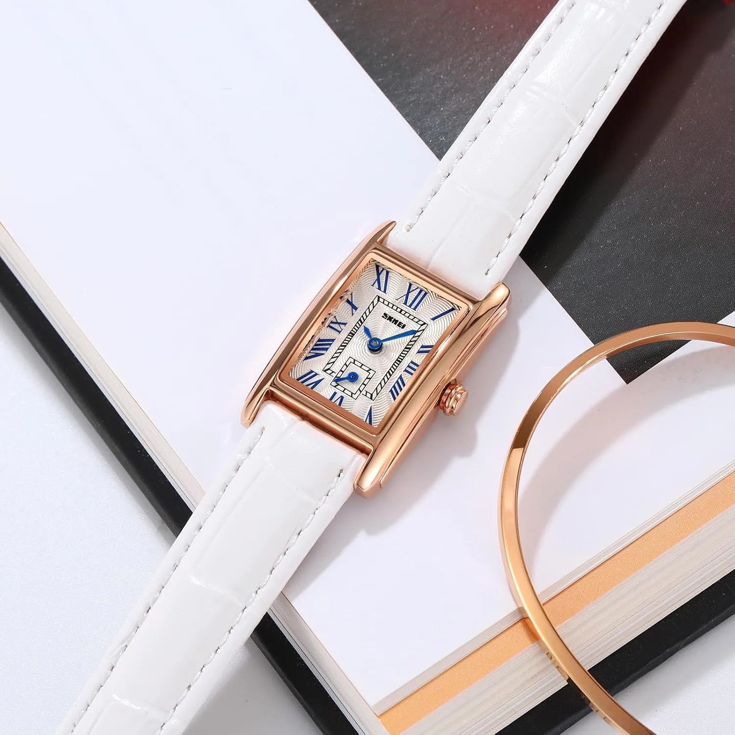 Vintage Women's Rectangle Wrist Watch Classic Ladies Analog Quartz Watch Ultra-Thin Ladies Bangle Bracelet Watch Female freudian grant mediocre lifeblood Business Dress Watch with Leather Strap FANMIS 