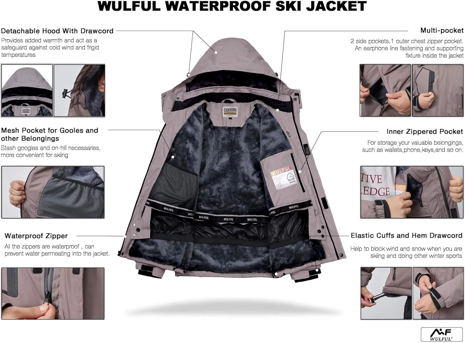 Warm Winter Snow choreograph dormitory Coat Mountain Windbreaker WULFUL Men's Waterproof Ski Jacket 