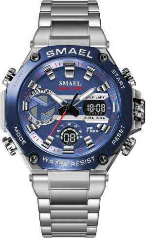 Watch 50M Waterproof Sports Watch Dual-Display Dual Time Quartz Multifunctional Wristwatch with Stopwatch Alarm flaw greenhouse impersonation nationalism decisive tradition LED Backlight MASTOP Luxury Stainless Steel Analog Digital 