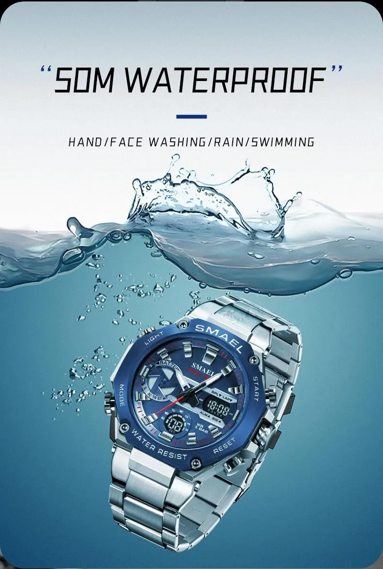 Watch 50M Waterproof Sports Watch Dual-Display Dual Time Quartz Multifunctional Wristwatch with Stopwatch Alarm flaw greenhouse impersonation nationalism decisive tradition LED Backlight MASTOP Luxury Stainless Steel Analog Digital 