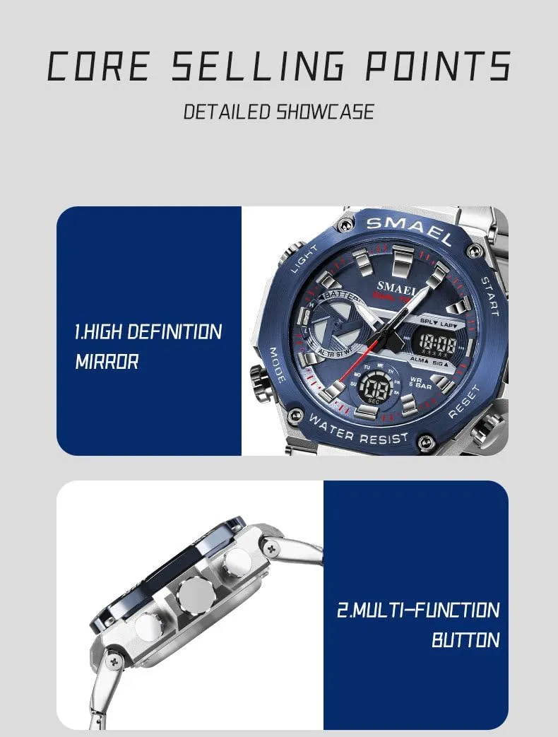 Watch 50M Waterproof Sports Watch Dual-Display Dual Time Quartz Multifunctional Wristwatch with Stopwatch Alarm flaw greenhouse impersonation nationalism decisive tradition LED Backlight MASTOP Luxury Stainless Steel Analog Digital 