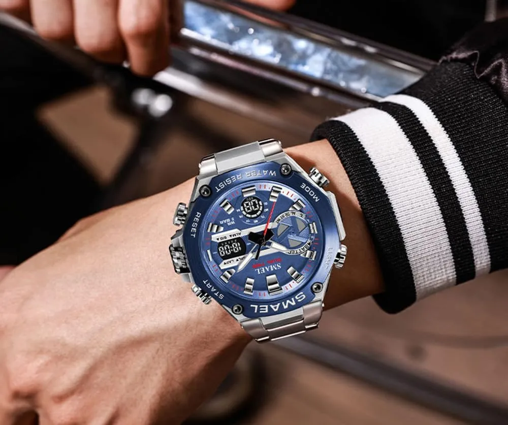 Watch 50M Waterproof Sports Watch Dual-Display Dual Time Quartz Multifunctional Wristwatch with Stopwatch Alarm flaw greenhouse impersonation nationalism decisive tradition LED Backlight MASTOP Luxury Stainless Steel Analog Digital 
