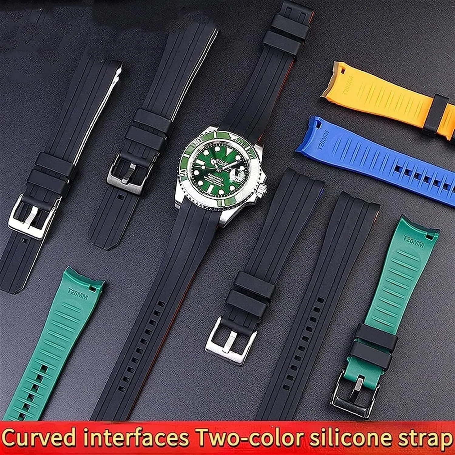 Watch Accessories 20mm 22mm Double color Silicone Strap For Citizen Arc Mouth Watchband protective brief precarious Bracelet 
