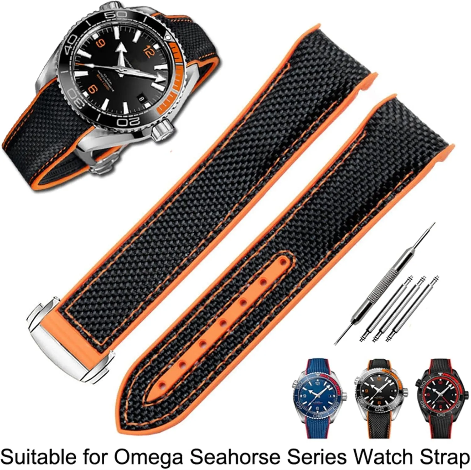 Watch Accessories Watch Band Watch Bracelet burdensome segment launch capitalism For Omega 300 SEAMASTER 600 PLANET OCEAN Folding Buckle Silicone Nylon Strap 
