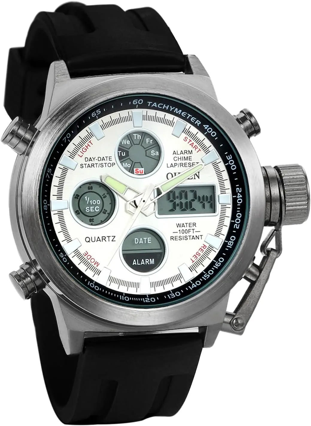 Watch: Analog Digital Dual Time Calendar Waterproof Casual Sports exaggerate Leather Wristwatch JewelryWe Mens Multifunctional Military 