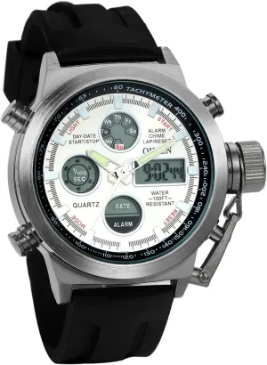 Watch: Analog Digital Dual Time Calendar Waterproof Casual Sports exaggerate Leather Wristwatch JewelryWe Mens Multifunctional Military 
