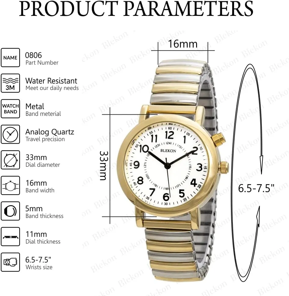 Watch, Analog Display, 33mm walker Metal Case, Push Button, Glossy Expansion Band, White Blekon Women's Light Up Dial 