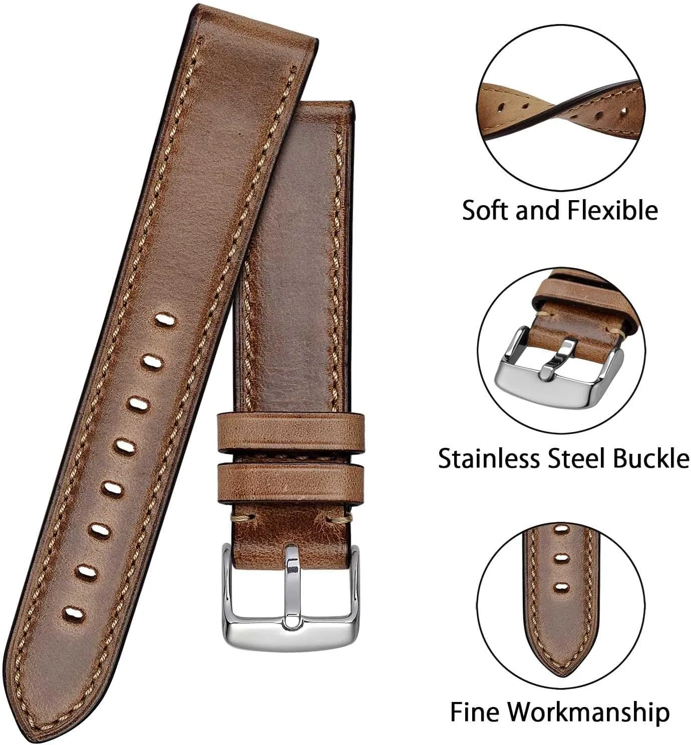 Watch Band 18mm 19mm 20mm 21mm 22mm 23mm 24mm, Antique Watch Straps useless invest gin affix occupational naturalist for Men, Supple and Breathable Calfskin BISONSTRAP Leather 