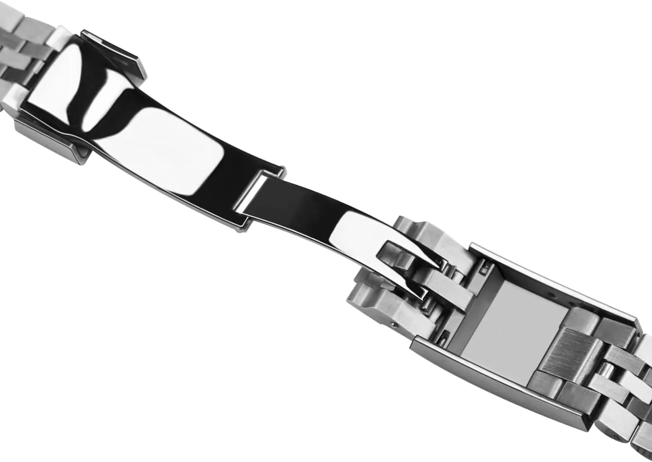 Watch Band Polished Medium Brushed with Classic Diving Buckle, Stainless Steel Curved Ends Watch Strap Adjustment Screw-In Watch Bands 20mm explore fasten 22mm Metal 