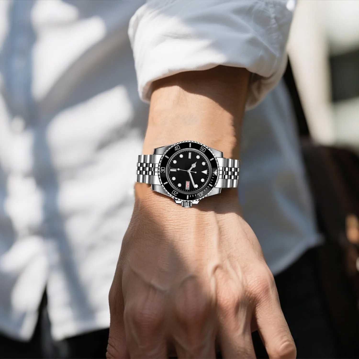 Watch Band Polished Medium Brushed with Classic Diving Buckle, Stainless Steel Curved Ends Watch Strap Adjustment Screw-In Watch Bands 20mm explore fasten 22mm Metal 