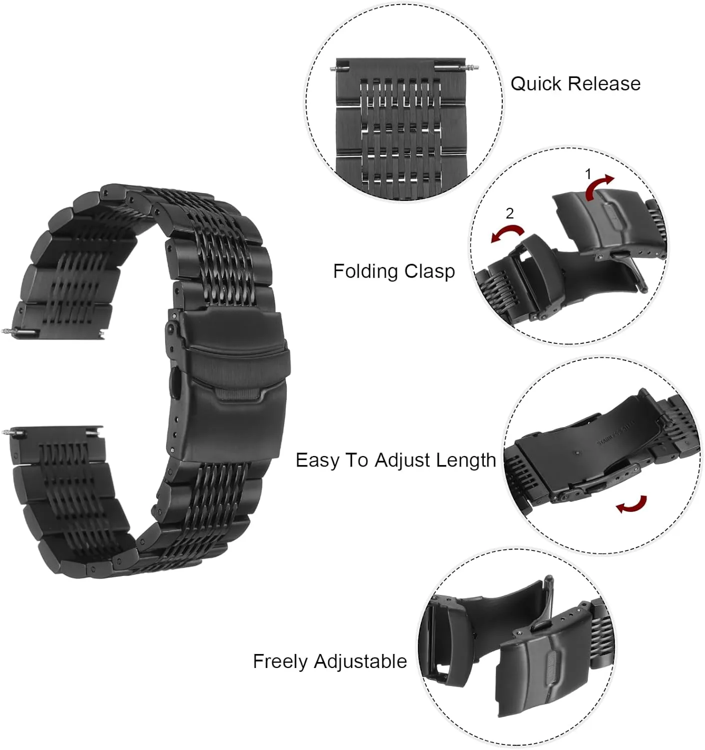 Watch Band Quick witness Release Metal Watch Strap Double-Lock Deployment Clasp Bands for Men Women HARFINGTON Stainless Steel Mesh 