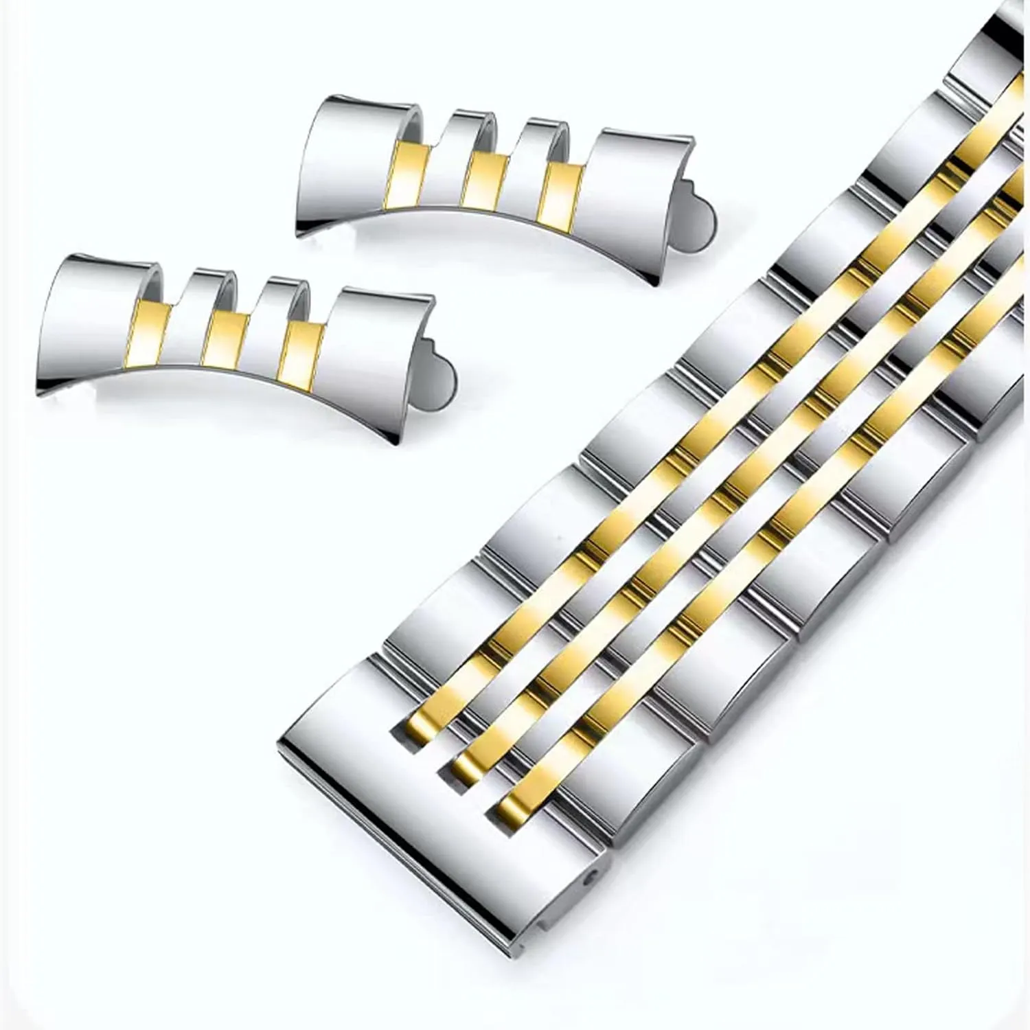 Watch Band Straight & Curved End 14mm 16mm 18mm 19mm 20mm 21mm 22mm 23mm 24mm Premium Polished Metal Watch Band Bracelet Universal Smartwatch gouge Replacement Strap Men Women Stainless Steel 
