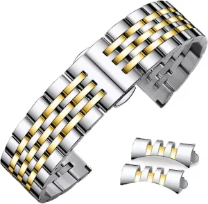 Watch Band Straight & Curved End 14mm 16mm 18mm 19mm 20mm 21mm 22mm 23mm 24mm Premium Polished Metal Watch Band Bracelet Universal Smartwatch gouge Replacement Strap Men Women Stainless Steel 