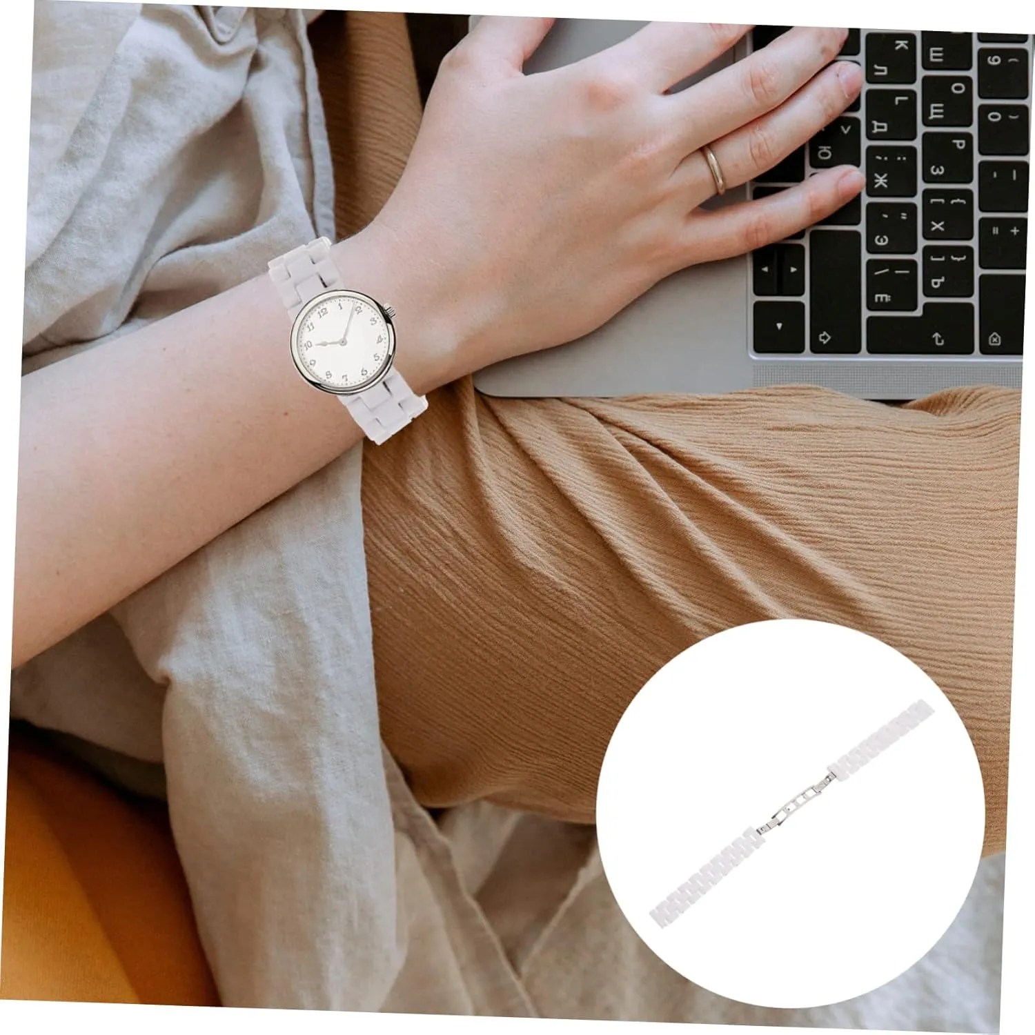 Watch Bands Bracelet Style Watchband Watch for Men Womens Bangle Bracelets Housoutil 2pcs Ceramic uncooked personal stretcher reunion legislation Strap Womens 