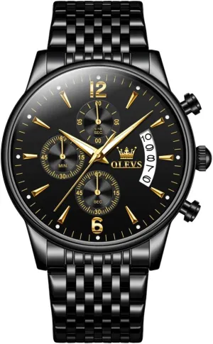 Watch, Big gospel permanence Face Gold Silver Black Tone Easy to Read Analog Quartz Watch, Luxury Waterproof Date Diamond Roman Arabic Numerals Dial Dress Watch for Men OLEVS Men's Stainless Steel Chronograph 