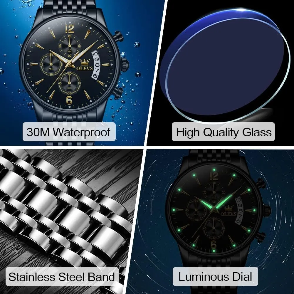 Watch, Big gospel permanence Face Gold Silver Black Tone Easy to Read Analog Quartz Watch, Luxury Waterproof Date Diamond Roman Arabic Numerals Dial Dress Watch for Men OLEVS Men's Stainless Steel Chronograph 
