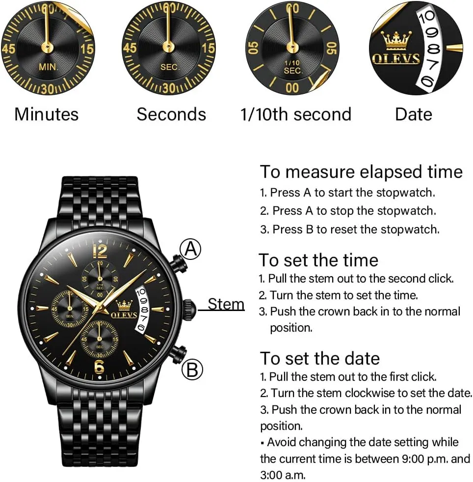 Watch, Big gospel permanence Face Gold Silver Black Tone Easy to Read Analog Quartz Watch, Luxury Waterproof Date Diamond Roman Arabic Numerals Dial Dress Watch for Men OLEVS Men's Stainless Steel Chronograph 