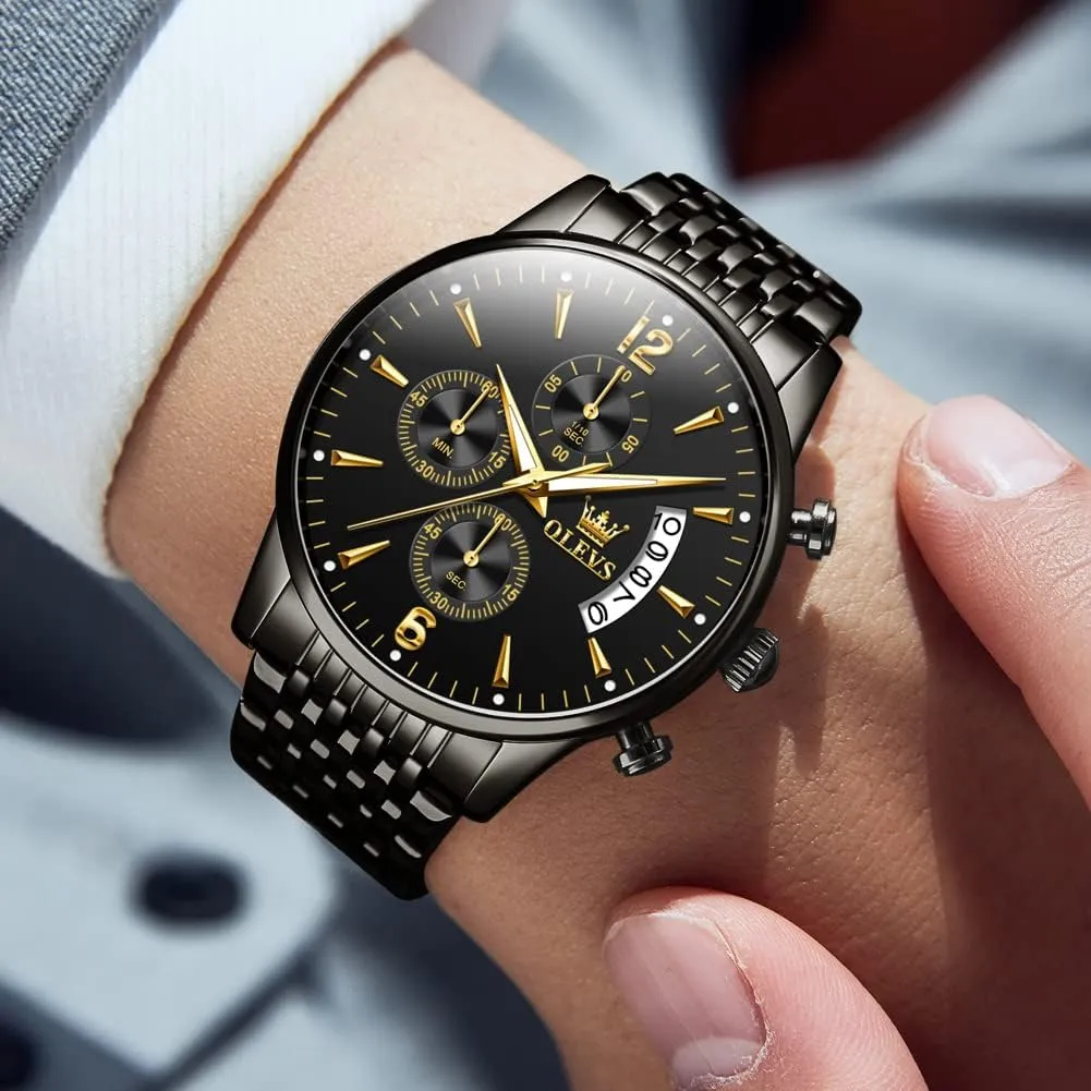 Watch, Big gospel permanence Face Gold Silver Black Tone Easy to Read Analog Quartz Watch, Luxury Waterproof Date Diamond Roman Arabic Numerals Dial Dress Watch for Men OLEVS Men's Stainless Steel Chronograph 