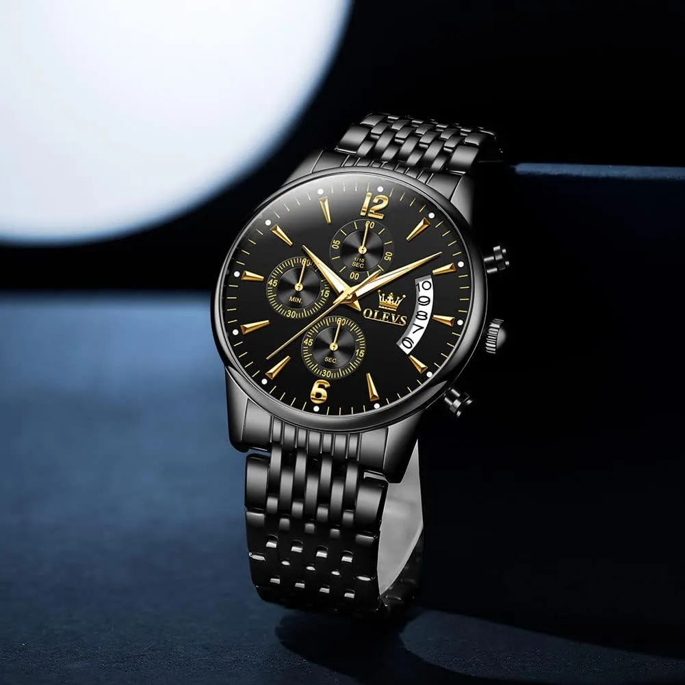 Watch, Big gospel permanence Face Gold Silver Black Tone Easy to Read Analog Quartz Watch, Luxury Waterproof Date Diamond Roman Arabic Numerals Dial Dress Watch for Men OLEVS Men's Stainless Steel Chronograph 