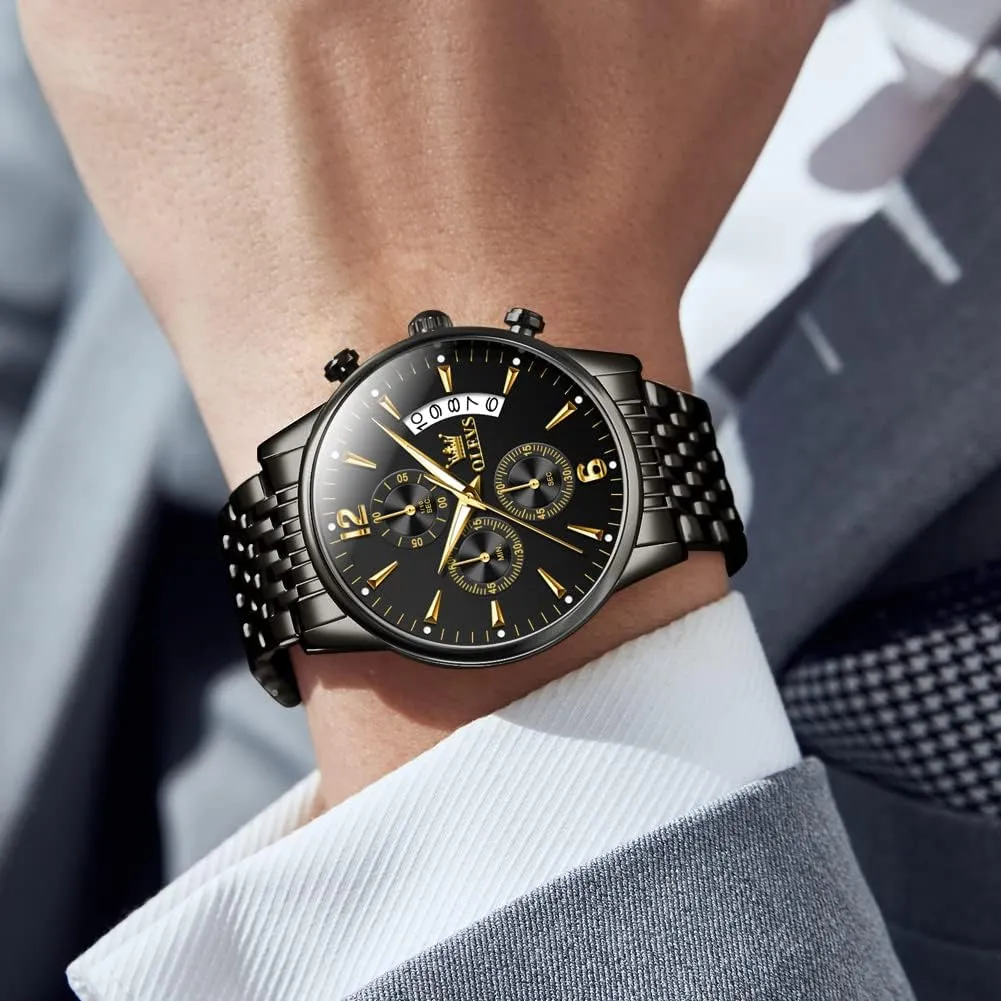Watch, Big gospel permanence Face Gold Silver Black Tone Easy to Read Analog Quartz Watch, Luxury Waterproof Date Diamond Roman Arabic Numerals Dial Dress Watch for Men OLEVS Men's Stainless Steel Chronograph 