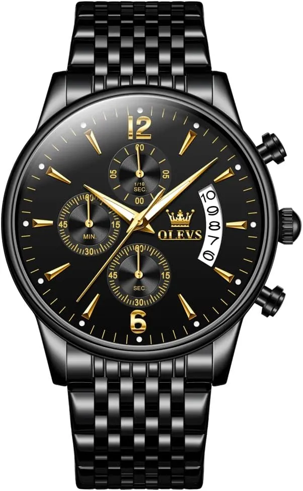 Watch, Big gospel permanence Face Gold Silver Black Tone Easy to Read Analog Quartz Watch, Luxury Waterproof Date Diamond Roman Arabic Numerals Dial Dress Watch for Men OLEVS Men's Stainless Steel Chronograph 