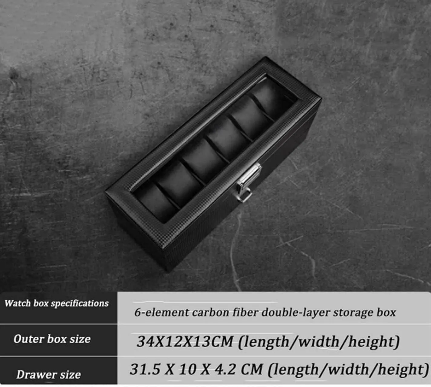 Watch Box Earrings Necklace Drawer postal Storage Box With Lock Transparent Glass Top Cover Watch Organiser Men(34 * 12 * 13cm) Watch Box Watch Case Leather 