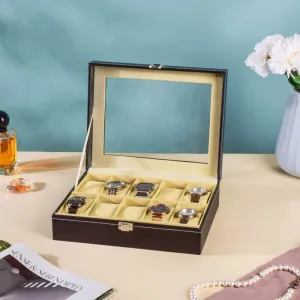 Watch Box Holder With 10 Cushioned Slots Black