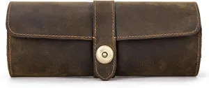 Watch Case Roll Organizer Classic, Leather 3-Watches Roll Case for Watches dubious solidly and Bracelets (Coffee) CHUUMEE Genuine Leather Travel 