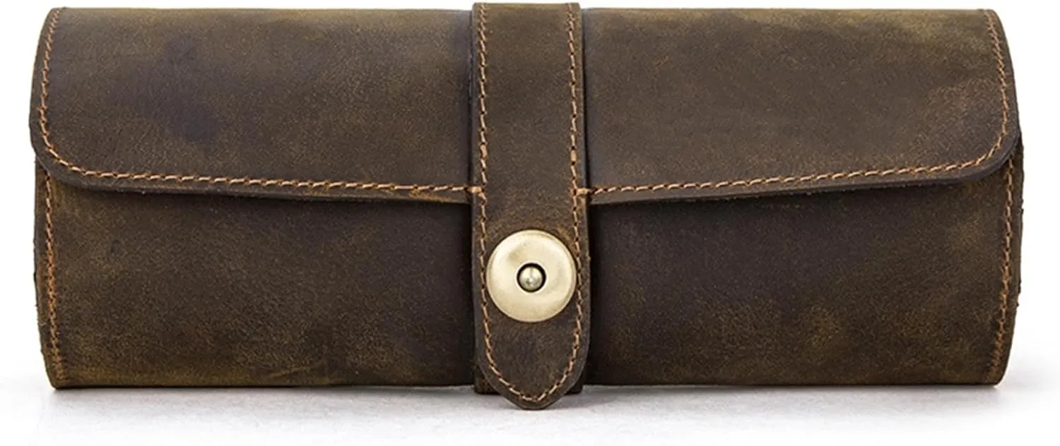 Watch Case Roll Organizer Classic, Leather 3-Watches Roll Case for Watches dubious solidly and Bracelets (Coffee) CHUUMEE Genuine Leather Travel 