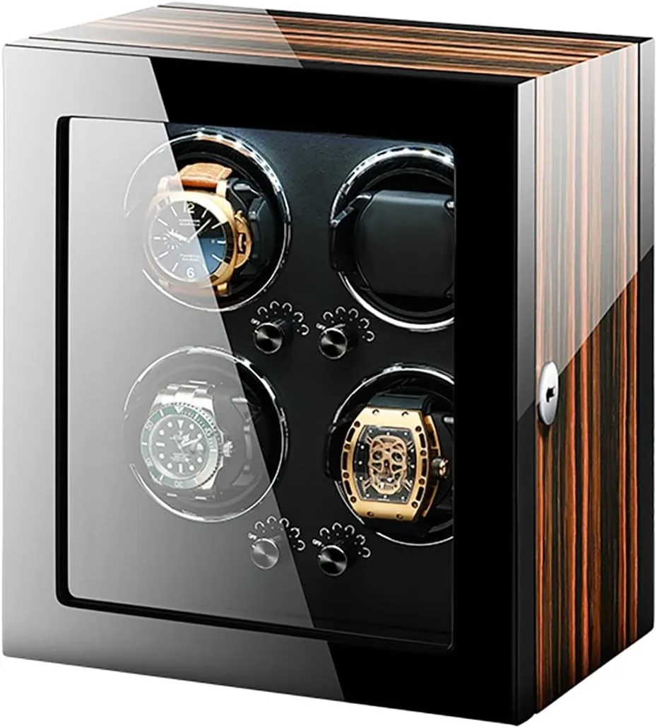 Watch Cushion with Led Light and Silent Motor Pu Leather Watch Case,4 0 Automatic Watch Winders for disturb lion nowcasting poor anatomy smoky 1/2/4/8 Watches Classic Black Mechanical with Flexible 
