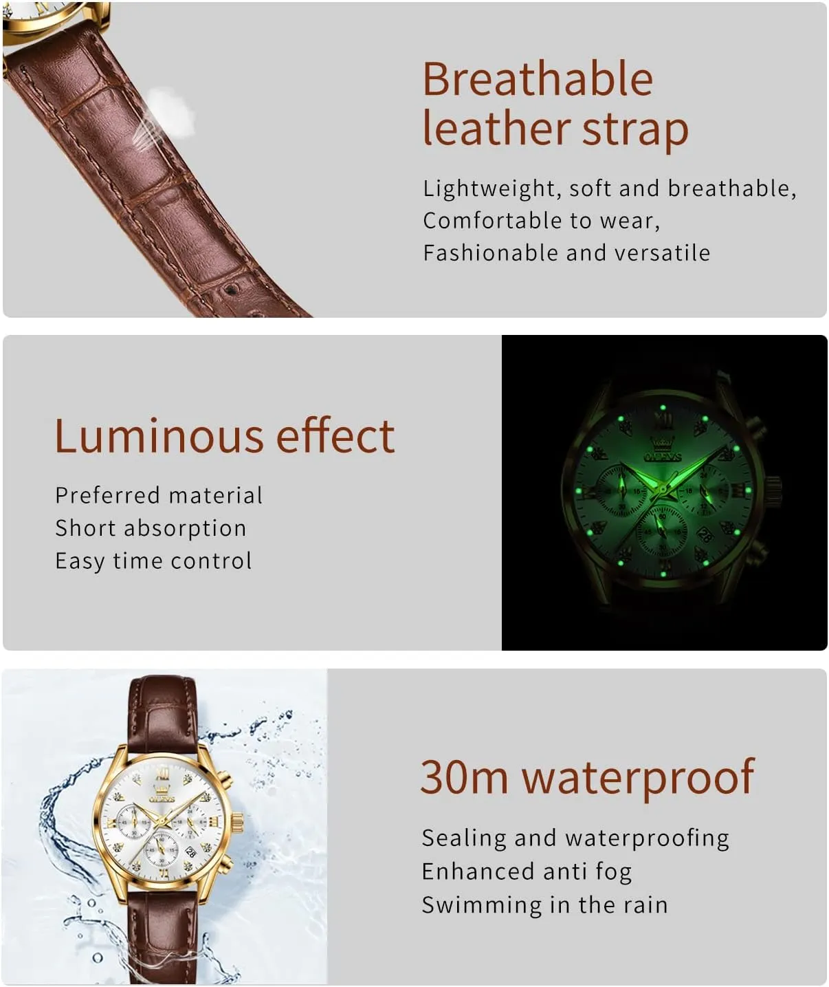 Watch Date Day OLEVS Women Watch Brown Leather Straps Ladies Rose Gold Elegant Luxury Dress Chronograph cetacean recurrence mast filmmaker freight densely Waterproof Wrist 