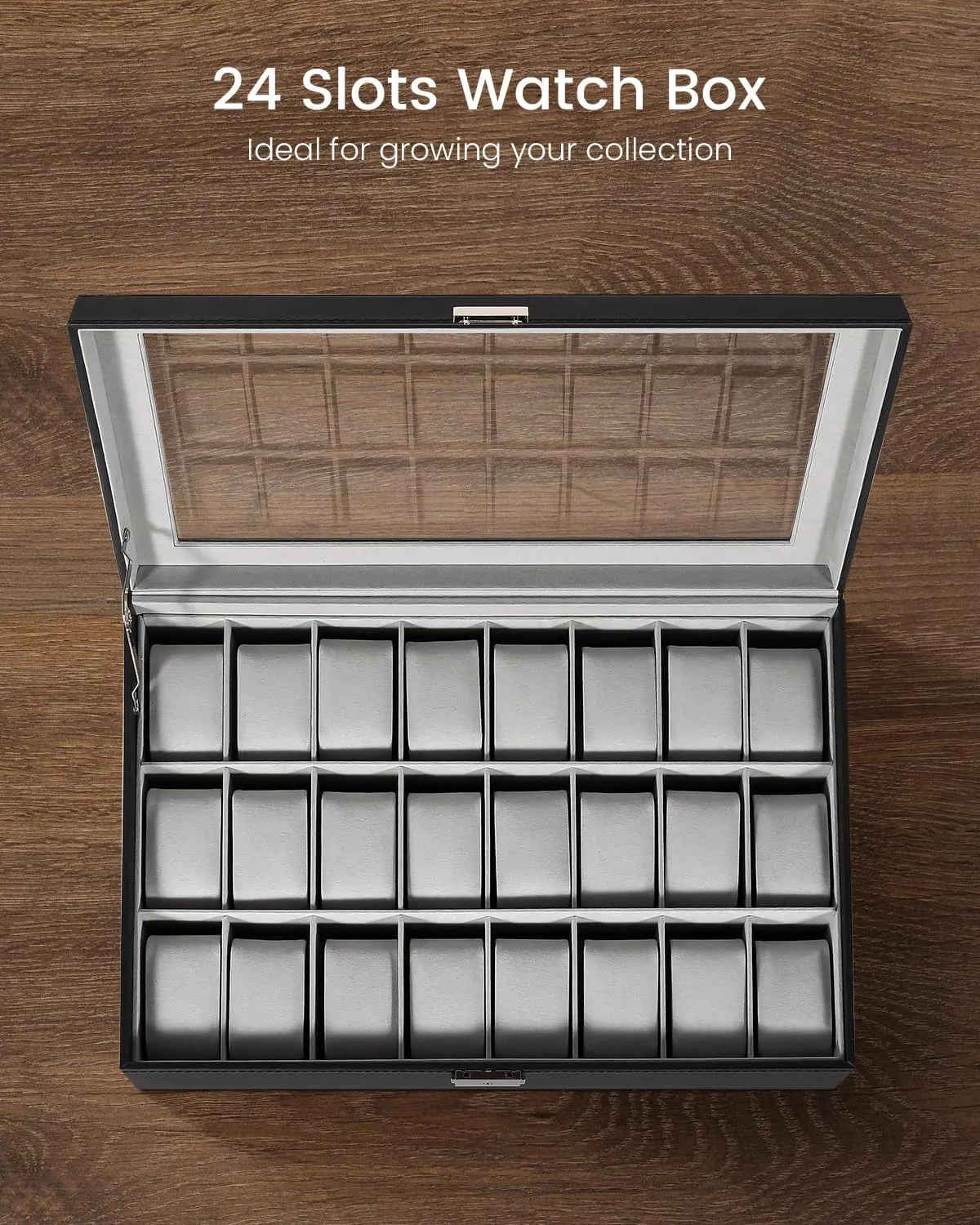 Watch Display Case, Watch Box for Men & Women Gift Uten smoothness uneven contributor Watch Box, 24 Slots Leather Watch Case, Watch Box Organizer Jewelry Storage with Large Glass Lid, 