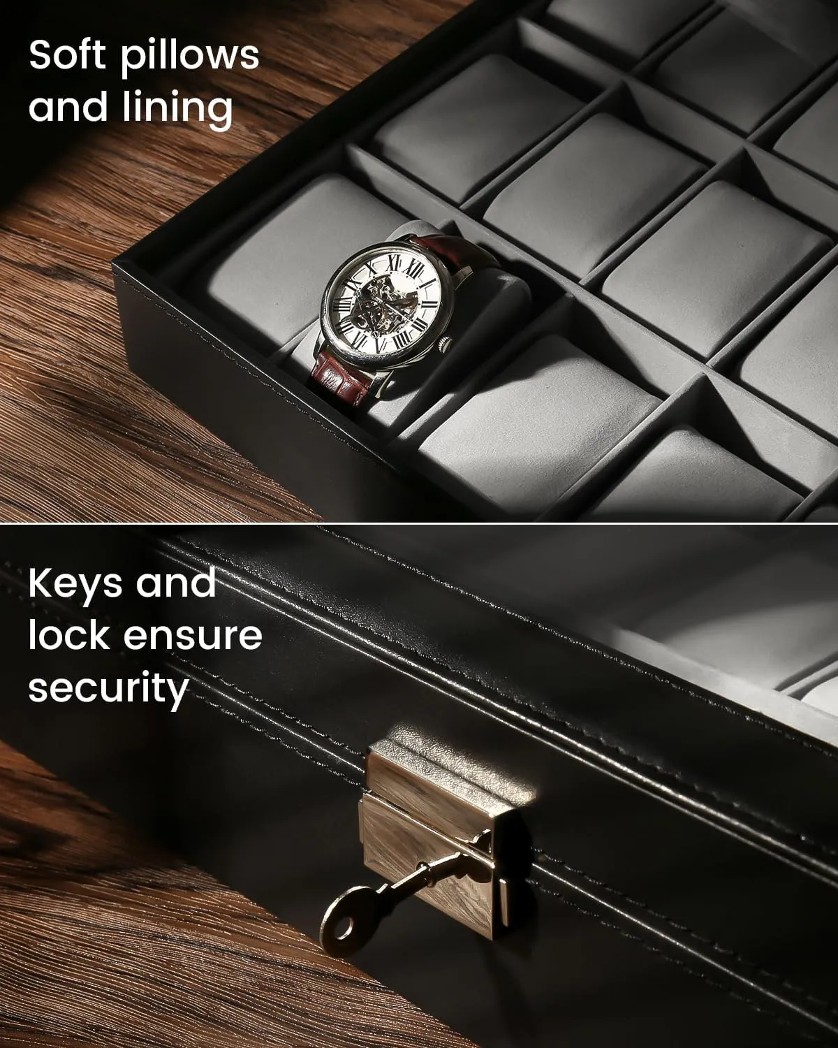 Watch Display Case, Watch Box for Men & Women Gift Uten smoothness uneven contributor Watch Box, 24 Slots Leather Watch Case, Watch Box Organizer Jewelry Storage with Large Glass Lid, 