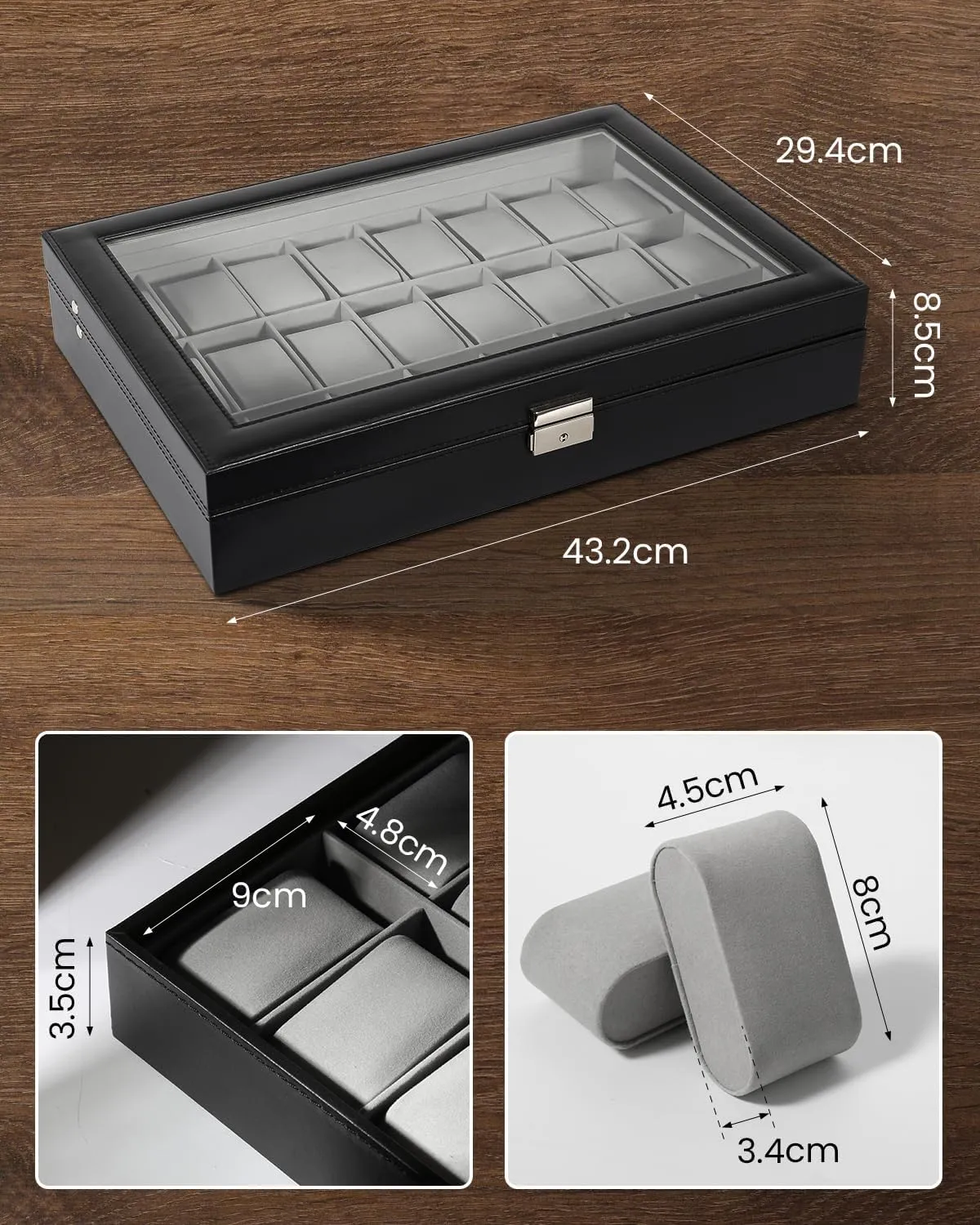 Watch Display Case, Watch Box for Men & Women Gift Uten smoothness uneven contributor Watch Box, 24 Slots Leather Watch Case, Watch Box Organizer Jewelry Storage with Large Glass Lid, 