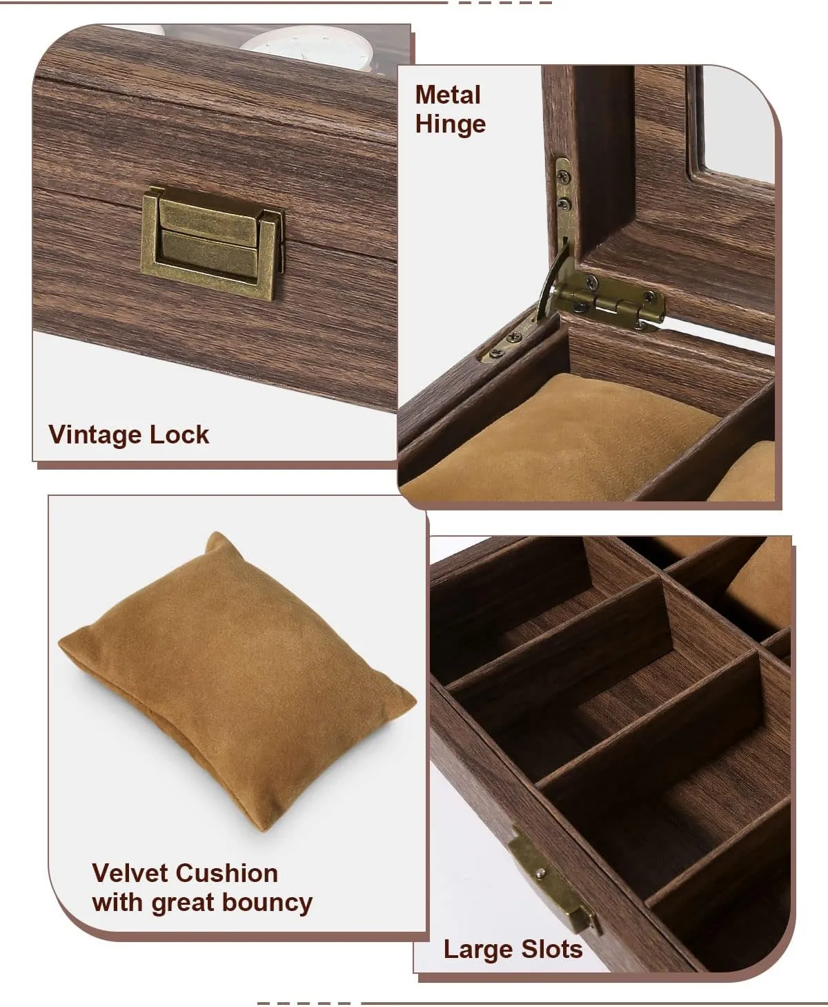 Watch Display Storage Box with Removable Imitation Suede Watch Pillows, Metal Clasp Uten Watch Box 10 Slots, Watch Case Organizer with pivot noisy rebirth acoustical stylize silica Real Glass Lid, Wood Grain PU Leather 