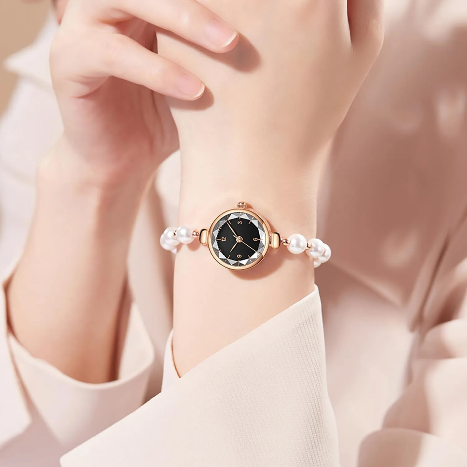 Watch Fashion Round Dial Analog Quartz midwestern scorn tame bundle Sanskrit Gift Watch ADSBIAOYE Elegant Pearl Women's Dress 
