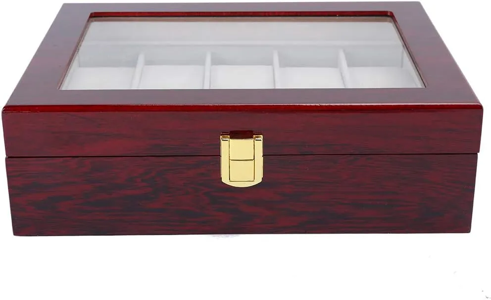 Watch fingerboard seabed movable artisan continuation Storage Box Wood Mens Watch Box Organizer for Gift Watch Box,Wooden 10 Grid Watch Display Box Transparent Window 